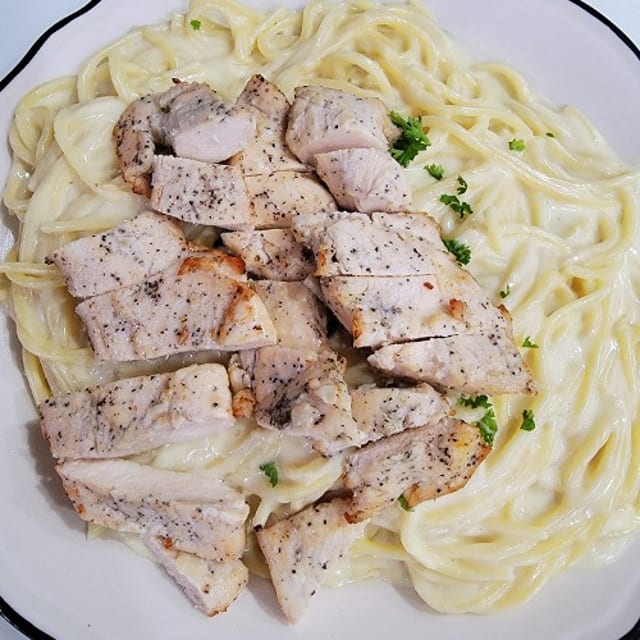 Chicken Alfredo with Spaghetti and/or Ravioli.